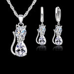 Jewelry Set Cubic Zirconia Cat Kitty Necklace, Pendant and Earrings