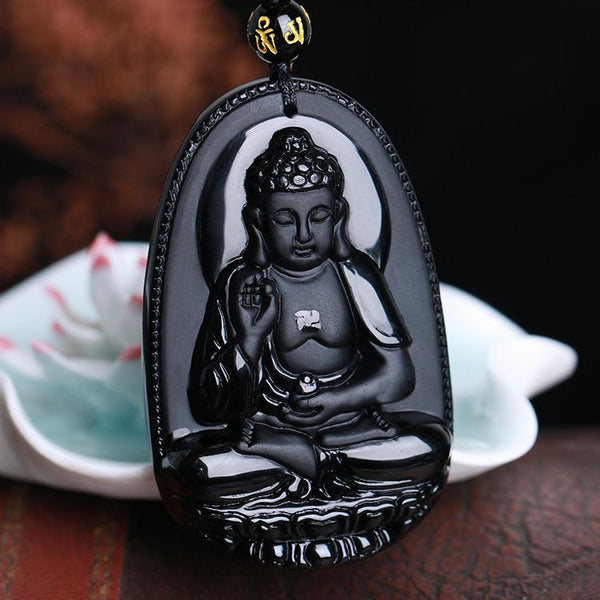 Black Obsidian Buddha Amulet Necklace - StoreRage Online