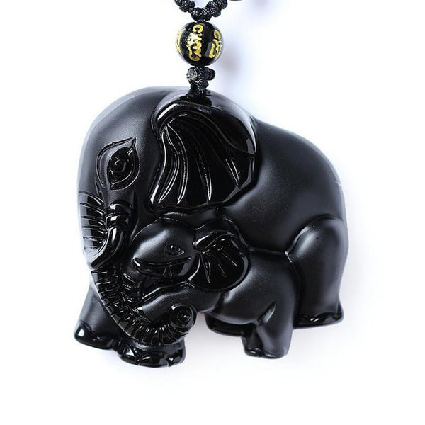 Black Obsidian Lucky  Elephant Pendant - StoreRage Online