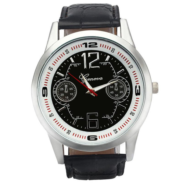 Faux Leather Analog Big Dial Sport Style Casual Watch for Men