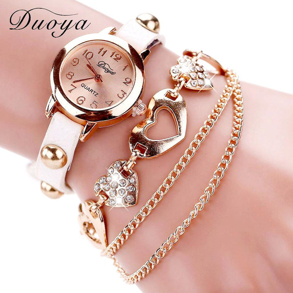 Rose Gold Heart Leather Bracelet watch