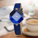 Gem Cut Crystal Leather Wristwatch for Women