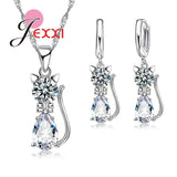 Jewelry Set Cubic Zirconia Cat Kitty Necklace, Pendant and Earrings