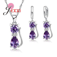 Jewelry Set Cubic Zirconia Cat Kitty Necklace, Pendant and Earrings