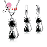 Jewelry Set Cubic Zirconia Cat Kitty Necklace, Pendant and Earrings