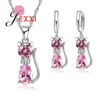 Jewelry Set Cubic Zirconia Cat Kitty Necklace, Pendant and Earrings