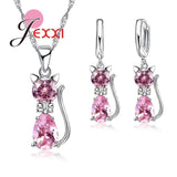 Jewelry Set Cubic Zirconia Cat Kitty Necklace, Pendant and Earrings