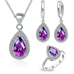 Jewelry Set Tear Drop Cubic Zirconia Sterling Silver Earrings, Necklaces and  Rings