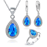 Jewelry Set Tear Drop Cubic Zirconia Sterling Silver Earrings, Necklaces and  Rings
