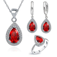 Jewelry Set Tear Drop Cubic Zirconia Sterling Silver Earrings, Necklaces and  Rings