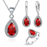 Jewelry Set Tear Drop Cubic Zirconia Sterling Silver Earrings, Necklaces and  Rings